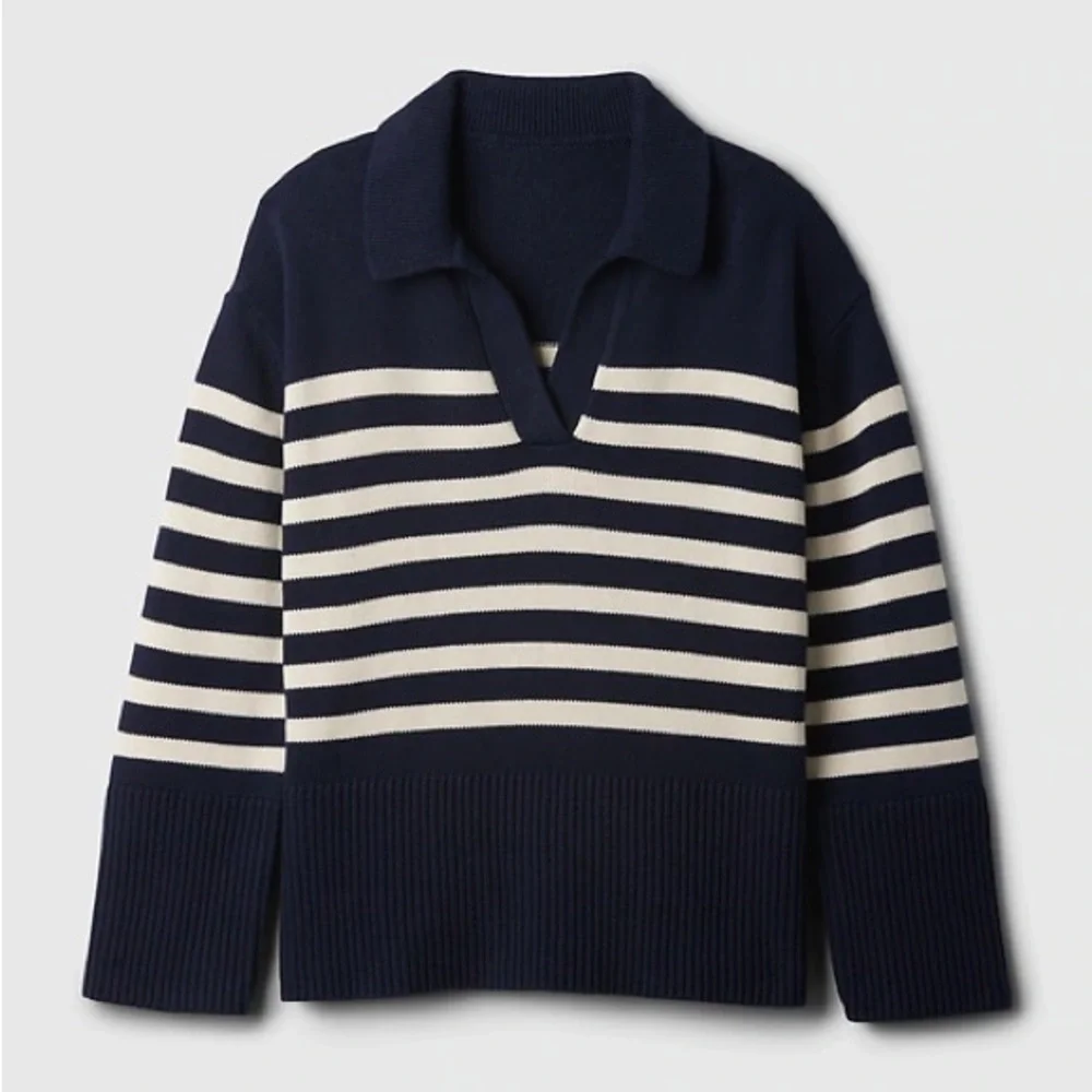 Gap 90’s‎ Women's Navy & Cream Striped Collared Knit Cotton Sweater Size M - Picture 5 of 6